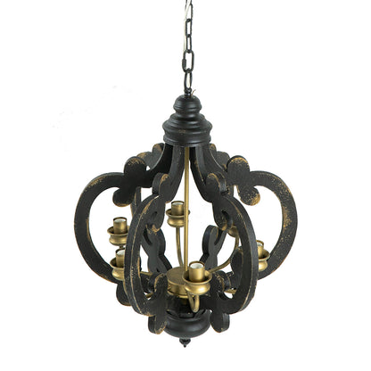 6-Light French Country Farmhouse Pendant Chandelier with 28in Chain for Kitchen antique black finish
