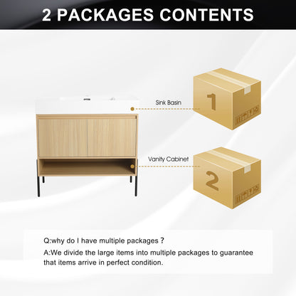 36" Modern Oak Bathroom Vanity Set with Easy-Clean Resin Sink and Multi-Layer Solid Wood Cabinet