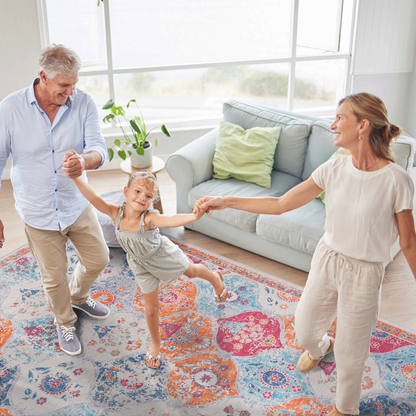 Machine-Washable 5x8 Area Rug, Low-Pile, Non-Slip Backing, Foldable, Kid & Pet Friendly Living Room-Cream