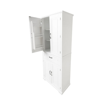 Tall White Bathroom Storage Cabinet with Adjustable Shelf and Drawer, Versatile Multi-Functional Organizer