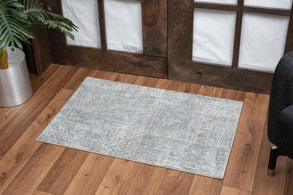 Contemporary Area Rug, 5 ft 3 in x 7 ft 3 in, Polyester, Low-Pile, Living Room or Entry, Blue