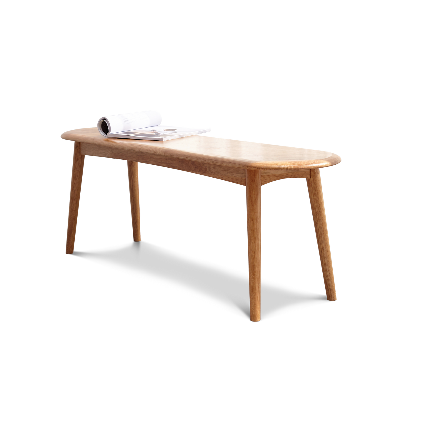 Solid Oak Dining Bench, 39.3-Inch, Half-Round Ends, 2-3 Seaters, Metal Reinforcement - Natural Finish