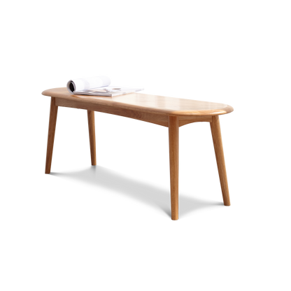 Solid Oak Dining Bench, 39.3-Inch, Half-Round Ends, 2-3 Seaters, Metal Reinforcement - Natural Finish