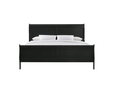 Louis Phillipe Elegant Black Queen Sleigh Bed with Solid Wood Construction for Timeless Bedroom Style