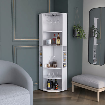 Modern White Corner Bar Cabinet With Five Shelves Storage