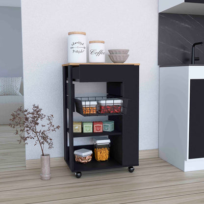 Multifunctional Kitchen Cart On Wheels Black And Light Oak