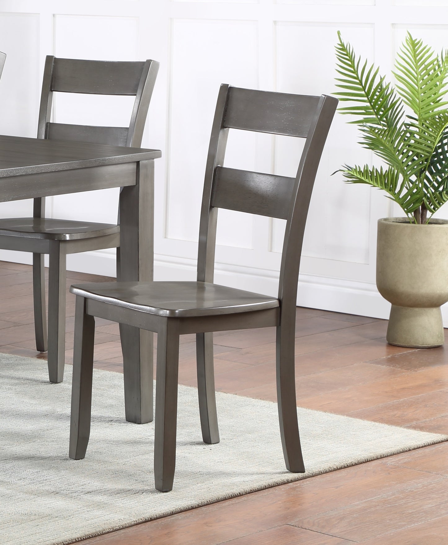 Set of 2 Wooden Dining Chairs, Ladder Back, Transitional, Dining Room, 17.8 x 17 x 38.3in, Gray