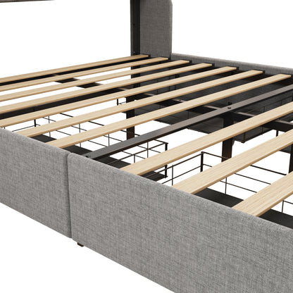 Light Grey Full Size Bed Frame with RGB LED Lighting and 4 Storage Drawers