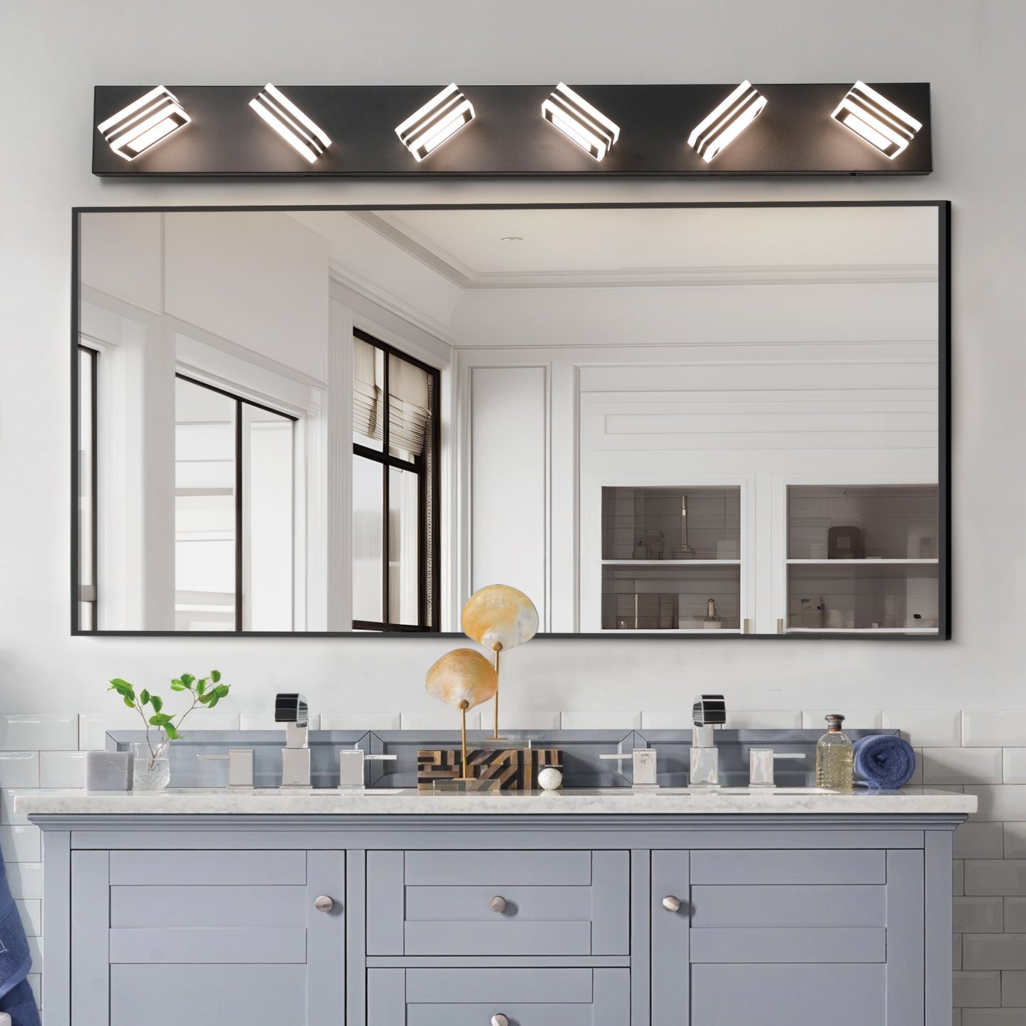 6-Light Dimmable LED Vanity Fixture for Bathroom - Contemporary Wall Mount with Iron & Acrylic Black