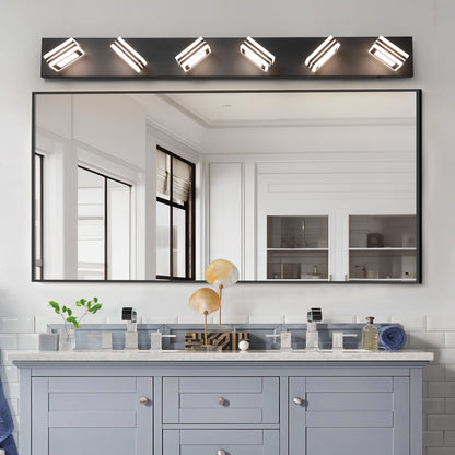 6-Light Dimmable LED Vanity Fixture for Bathroom - Contemporary Wall Mount with Iron & Acrylic Black