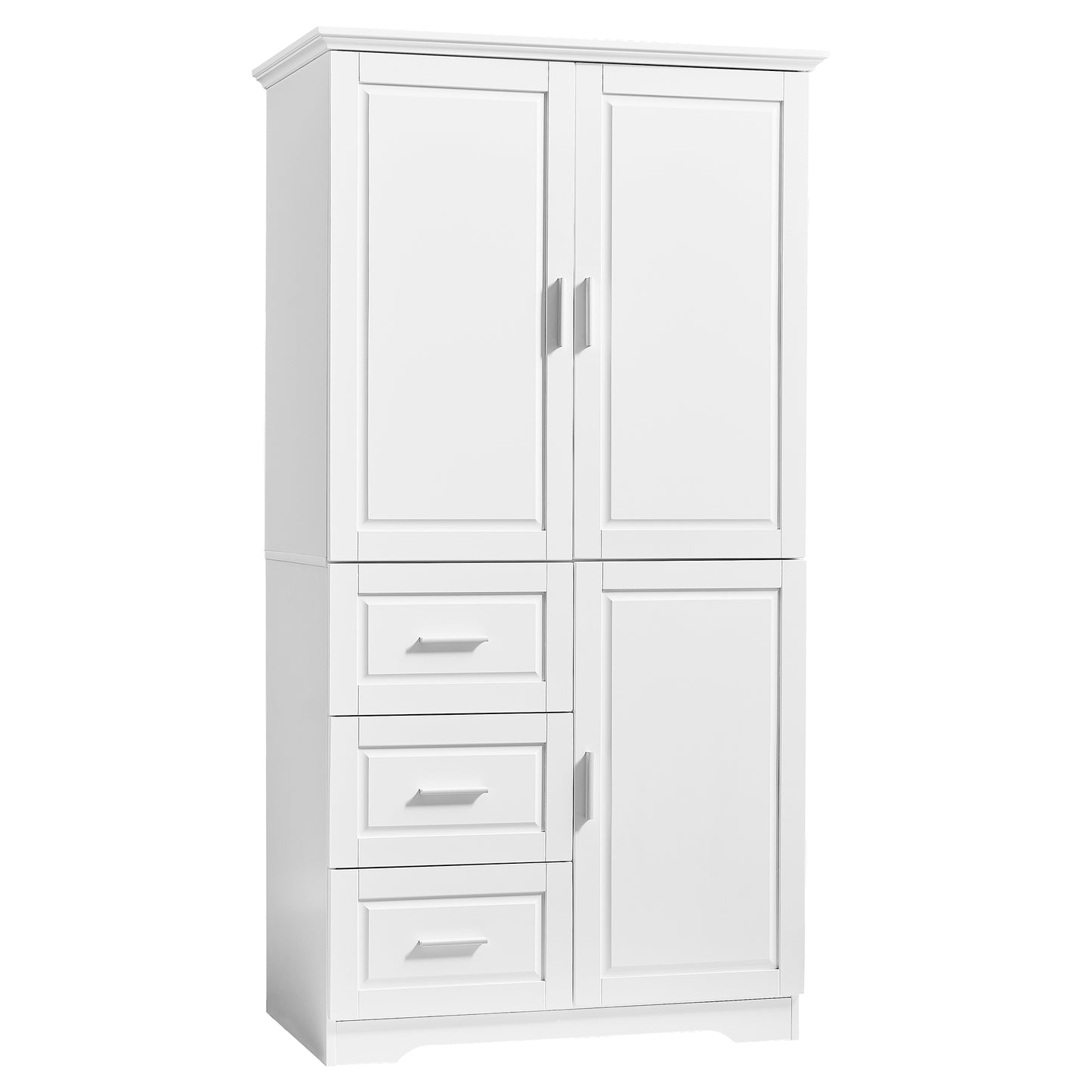 Versatile Tall Storage Cabinet with Doors and Drawers for Bathroom, Office, or Kitchen - White MDF Design