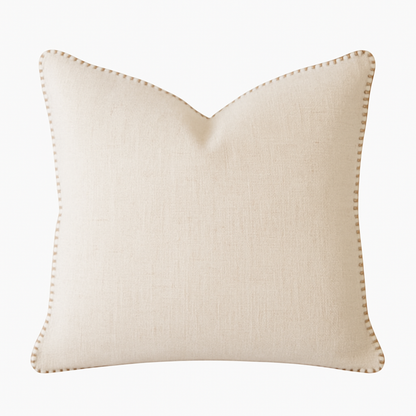 24in Square Throw Pillow with Linen-Look Texture, Edge Stitching, Plush Polyester Fill for Sofa, Ivory