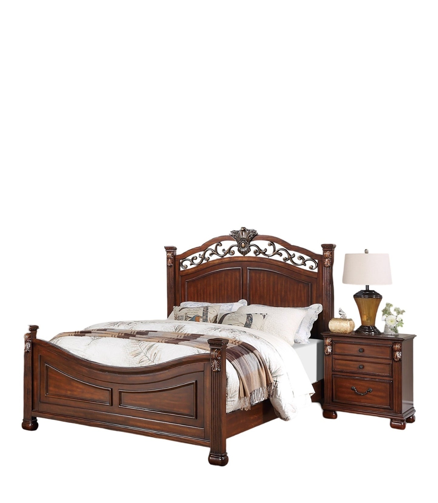 Elegant Dark Cherry Tufted Faux Leather Eastern King Size Bed with Headboard and Footboard