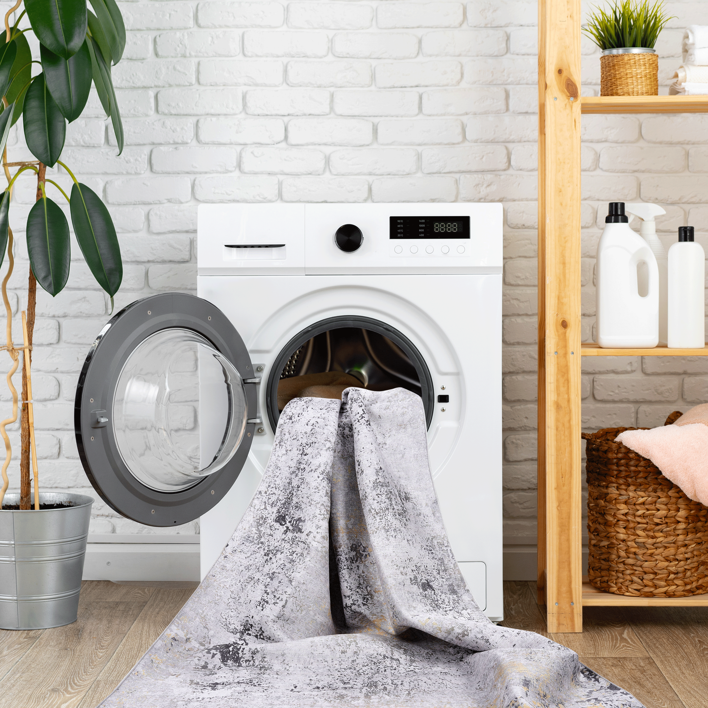 8x10 Machine-Washable Area Rug, Low-Pile, Non-Slip, Foldable, Kid & Pet Friendly Living Room - Gray/Gold