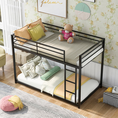 Stylish Black Twin Metal Bunk Bed with Ladder - Space-Saving Low Design