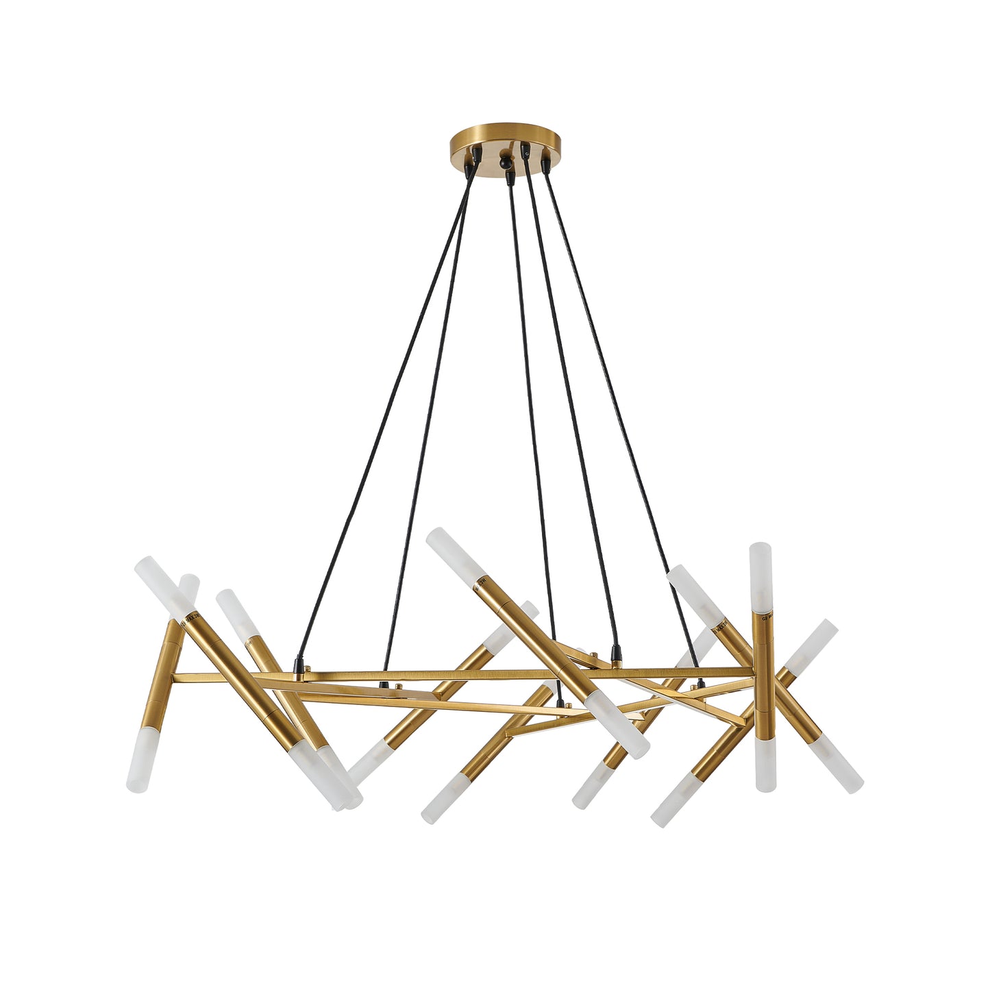 Branch-Design Pendant Chandelier with Frosted Tubes, Adjustable Height Dining/Living, Hard-Wired, Gold