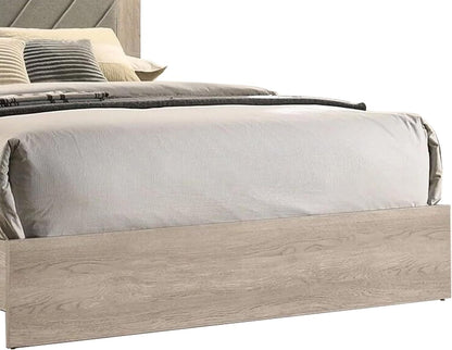 Elegant Cream California King Bed with Gray V-Design Headboard - Premium Rubberwood Frame