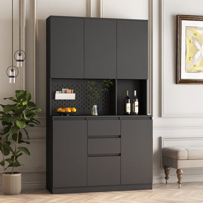 Elegant 74" Black Kitchen Pantry Cabinet with Versatile Storage Solutions, 6 Doors, 3 Shelves & 2 Drawers, Perfect for Kitchen, Laundry, or Craft Room