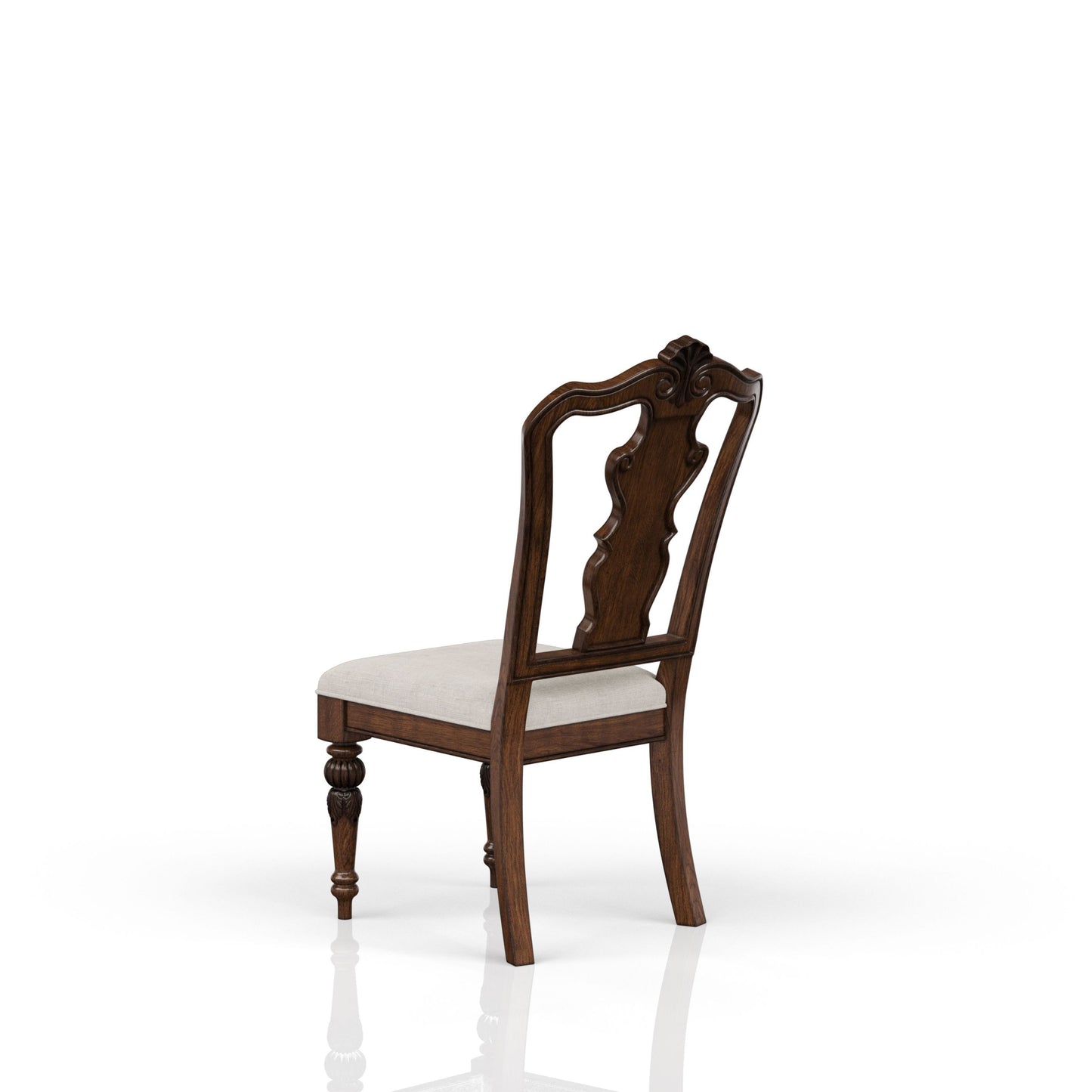 Traditional Queen Anne Dining Side Chair with Upholstered Seat, Solid Wood + MDF, 27x20x43 in Mahogany