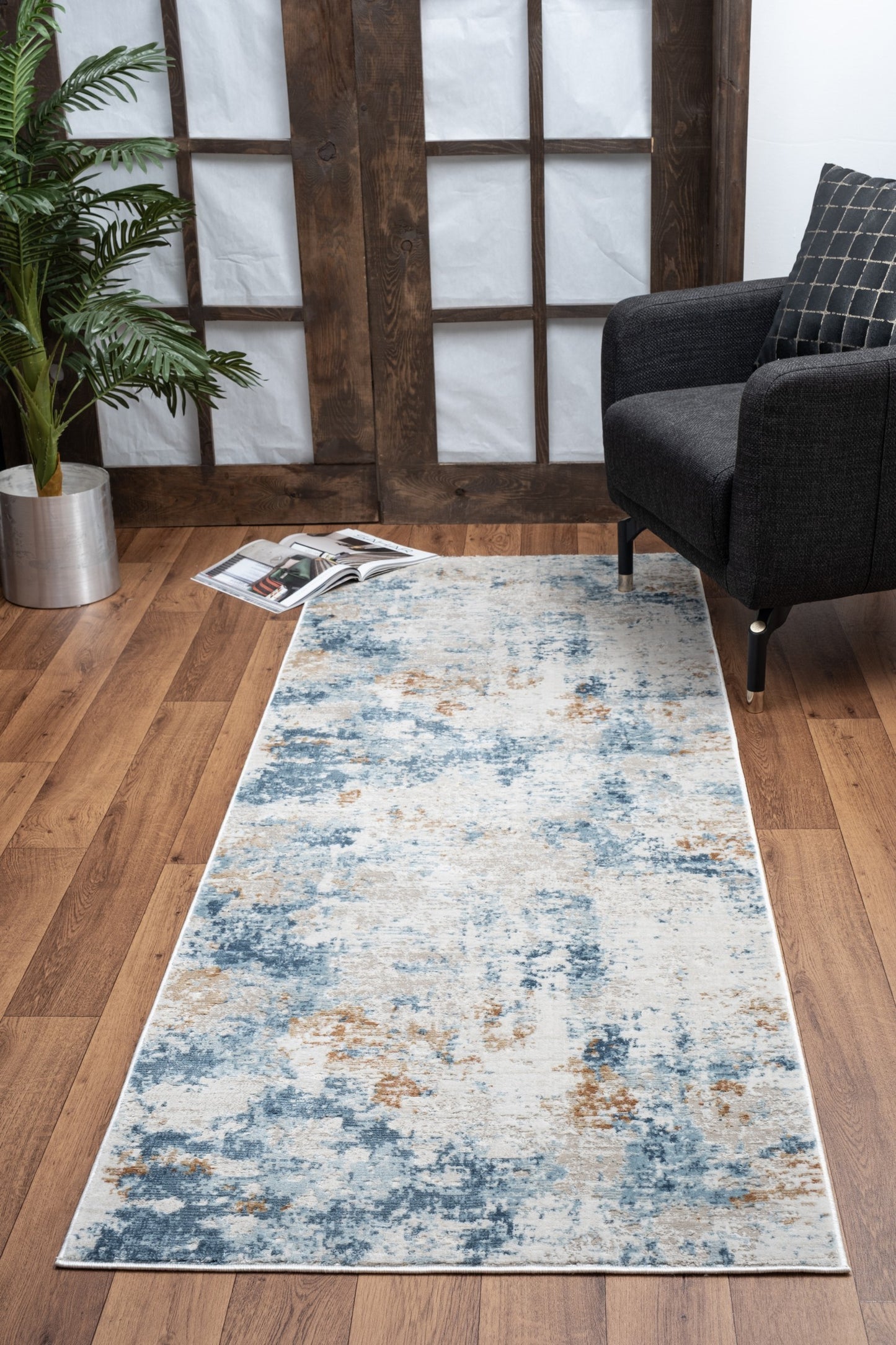 Abstract Pattern Area Rug, 5 ft 3 in x 7 ft 3 in, Polyester, Low Pile, Stain-Resistant, Entryway Rug, Beige