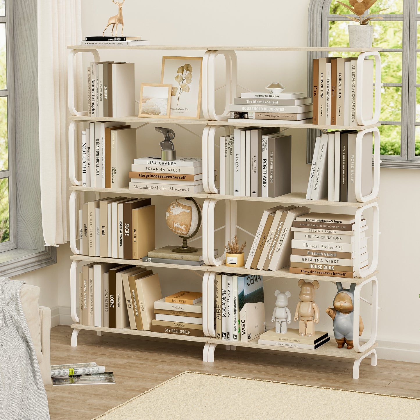 Industrial Vintage 5-Tier Bookshelf with White Metal Frame for Home and Office Storage