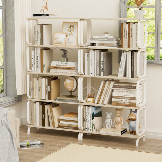 Industrial Vintage 5-Tier Bookshelf with White Metal Frame for Home and Office Storage