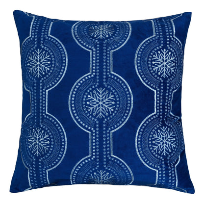 20x20 Velvet Throw Pillow with Snowflake Embroidery, Polyester Fill Insert, Hidden Zipper, Holiday blue