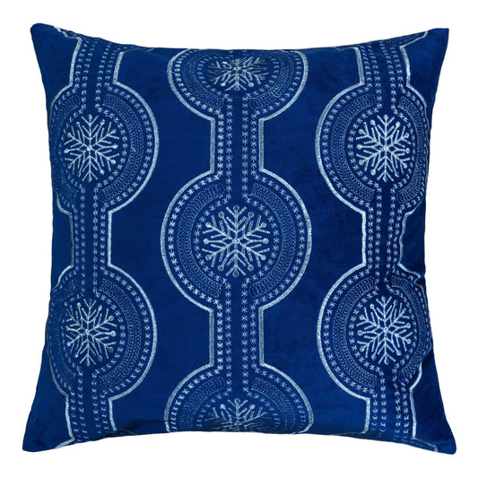 20x20 Velvet Throw Pillow with Snowflake Embroidery, Polyester Fill Insert, Hidden Zipper, Holiday blue
