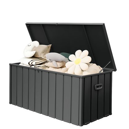 190 Gallon Metal Deck Box Waterproof Outdoor Storage Cabinet Lockable Bench For Patio And Pool Grey
