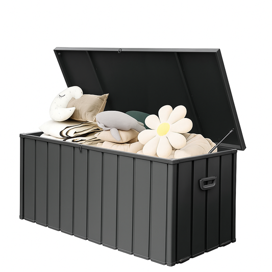 190 Gallon Metal Deck Box Waterproof Outdoor Storage Cabinet Lockable Bench For Patio And Pool Grey