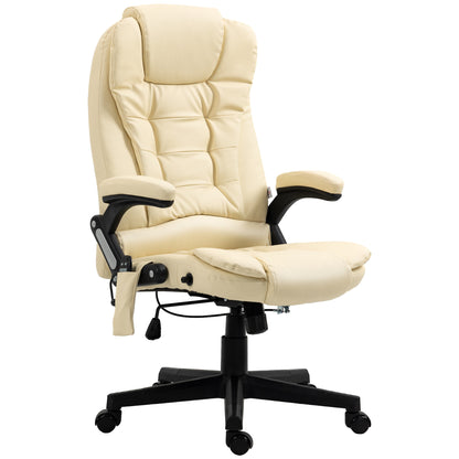 Beige High Back Massaging Office Chair with Heated Recline and Remote Control, 6 Vibration Points