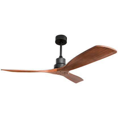 52-Inch Outdoor Ceiling Fan with Remote, DC Motor, Reversible Solid Wood Blades, Quiet, Black