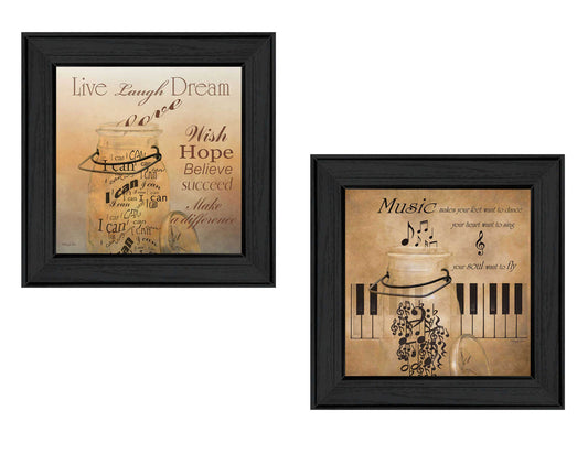 2-Piece Music Collection Vignette Wall Art - Printed Poster, Framed, 28 x 14 in, Black Frame, Multicolor