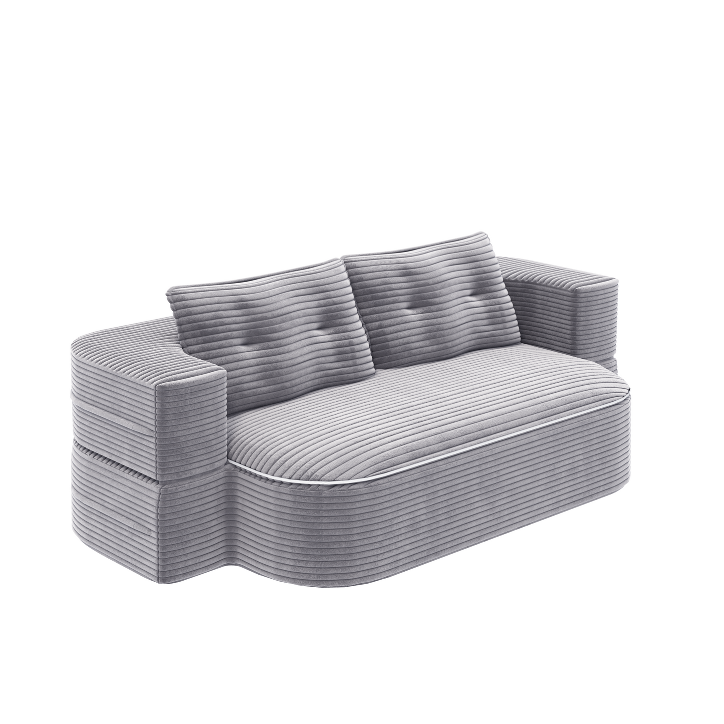 2-in-1 Foldable Sofa Bed, Plush Corduroy, Convertible Floor Sofa, 78.7W x 41.7D, Deep Seating, Light Grey