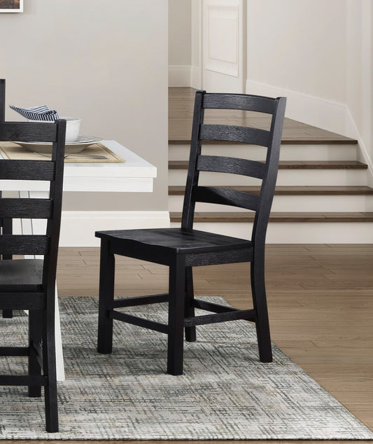 Set of 2 Dining Side Chairs, 18W x 21.5D x 38.5H, Oak Veneer Wood, Casual Farmhouse Style, Black Finish