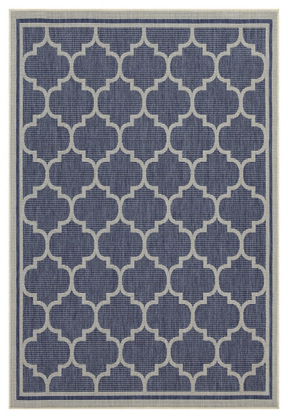 Indoor/Outdoor Trellis Rug, 5 ft 3 in x 7 ft 3 in, Flatweave Polypropylene, Durable, Stain-Resistant, Blue