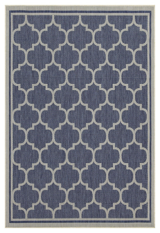 Indoor/Outdoor Trellis Rug, 5 ft 3 in x 7 ft 3 in, Flatweave Polypropylene, Durable, Stain-Resistant, Blue