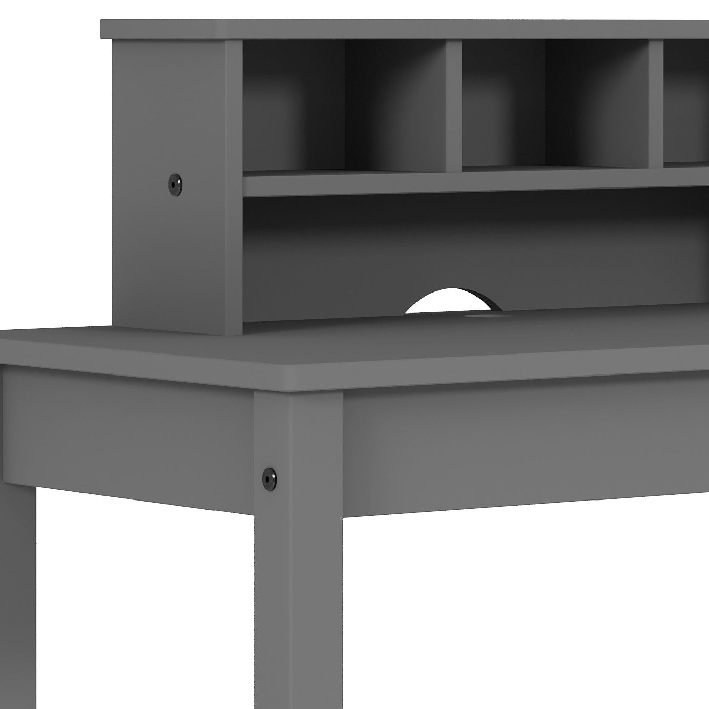 Sleek Gray Wood Writing Desk with Hutch and Cable Management