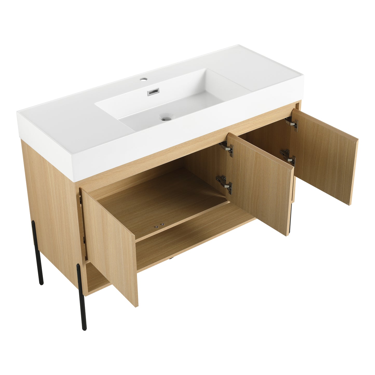 Modern Oak 48" Bathroom Vanity Set with Single Resin Sink and 3-Door Storage Cabinet