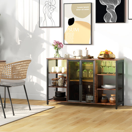 Rustic Brown LED Wine Cabinet With Glass Holders Charging