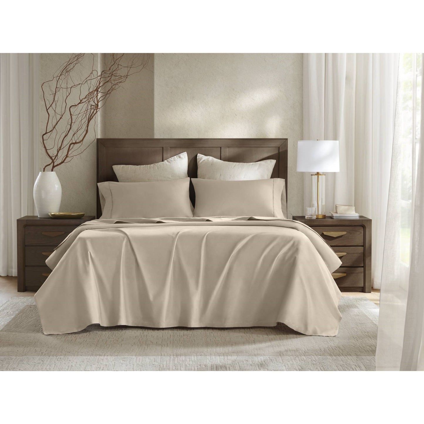 King Sateen Sheet Set, 4-Piece, 400TC, 100% Egyptian Cotton, 16-Inch Deep Pocket, Linen