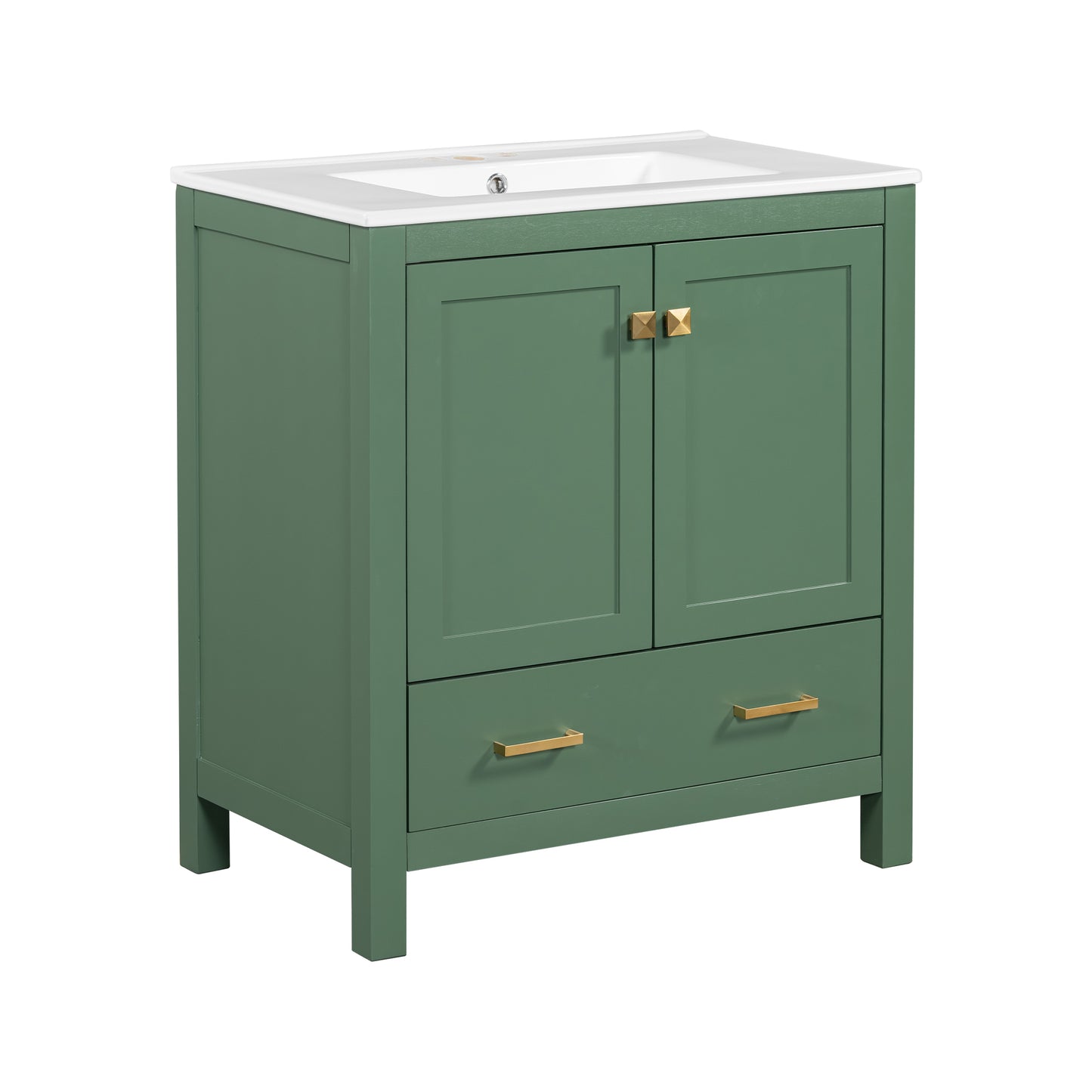 30" Elegant Green Bathroom Storage Vanity with Integrated Undermount Sink and Soft-Close Features