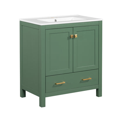 30" Elegant Green Bathroom Storage Vanity with Integrated Undermount Sink and Soft-Close Features