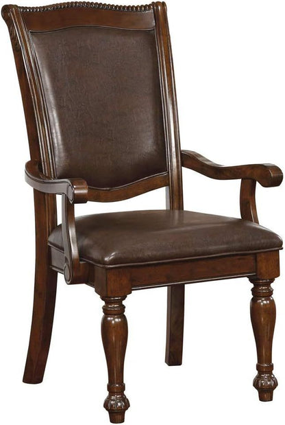 Traditional Solid Wood Dining Chairs, Arm Chairs with Leatherette Seats, Turned Legs, 2 Chairs Cherry