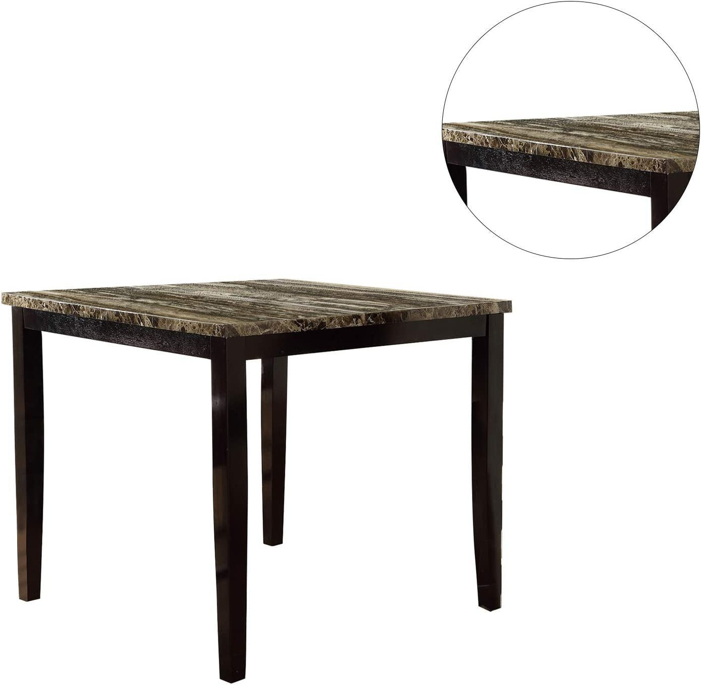 Dining Table Faux Marble Top Birch Veneer MDF Espresso Brown