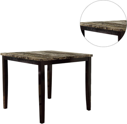 Dining Table Faux Marble Top Birch Veneer MDF Espresso Brown