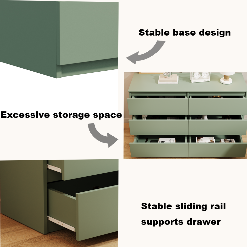 Stylish Green 6-Drawer Dresser Chest for Ample Storage Solutions