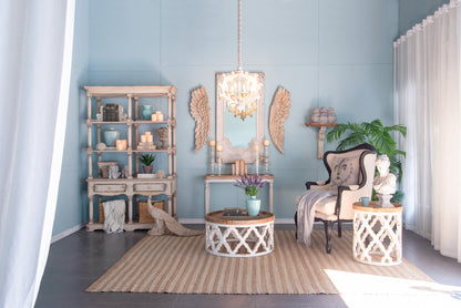 6-Light Wood Chandelier with Adjustable Chain for Kitchen and Dining - Bulbs Not Included Weathered White