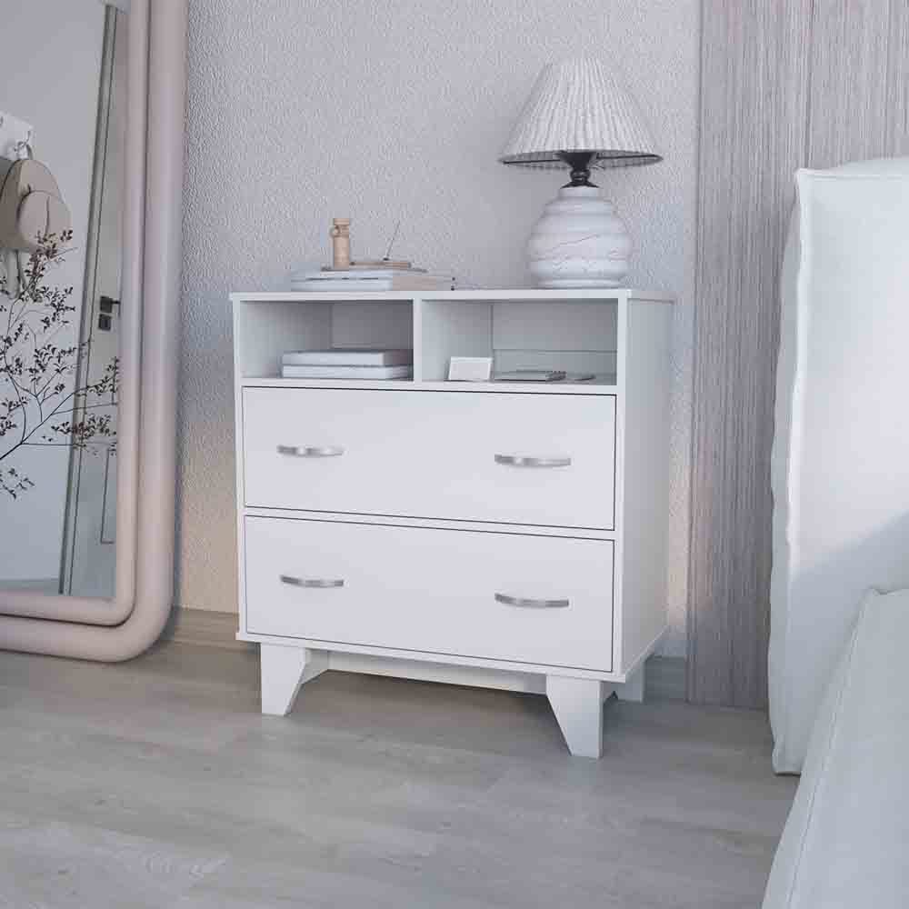 Double Drawer Nightstand Arabi, Bedroom, White