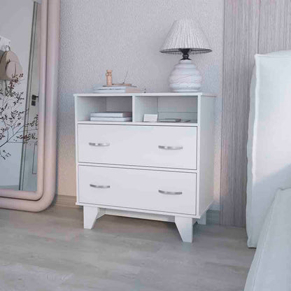 Double Drawer Nightstand Arabi, Bedroom, White